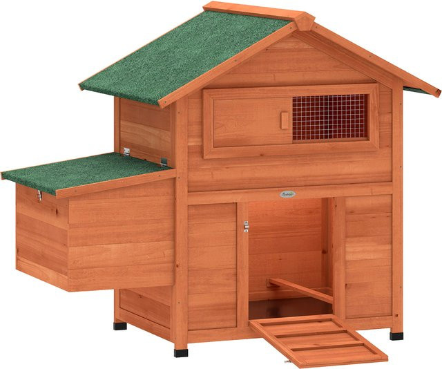 PawHut Hühnerstall aus Holz in Orange mit Nistkasten, 2 Sitzstangen, Rampe und herausziehbarem Tablett, H/B/T: 95,5 x 113,5 x 67,5 cm - Bild 1