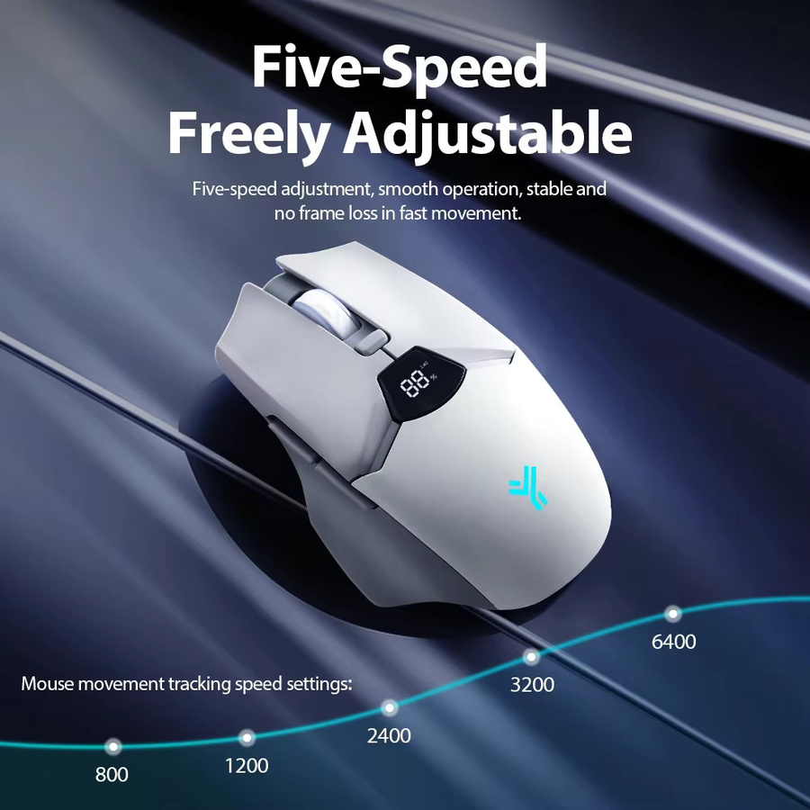 RESAUDGINE Kabellose Maus mit Bluetooth und 2,4G, 6-stufige DPI bis 6400, 600mAh Akku, Ergonomisches Design für PC und Laptop, Schwarz, Grau und Weiß - Bild 3