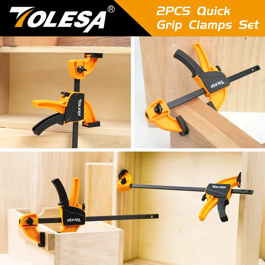 TOLESA Stangenklemmen für die Holzbearbeitung Set, 2 Stück Einhandklemmen und Spreizer, F-Klemmen mit Schnellwechselfunktion, Orange - Bild 5