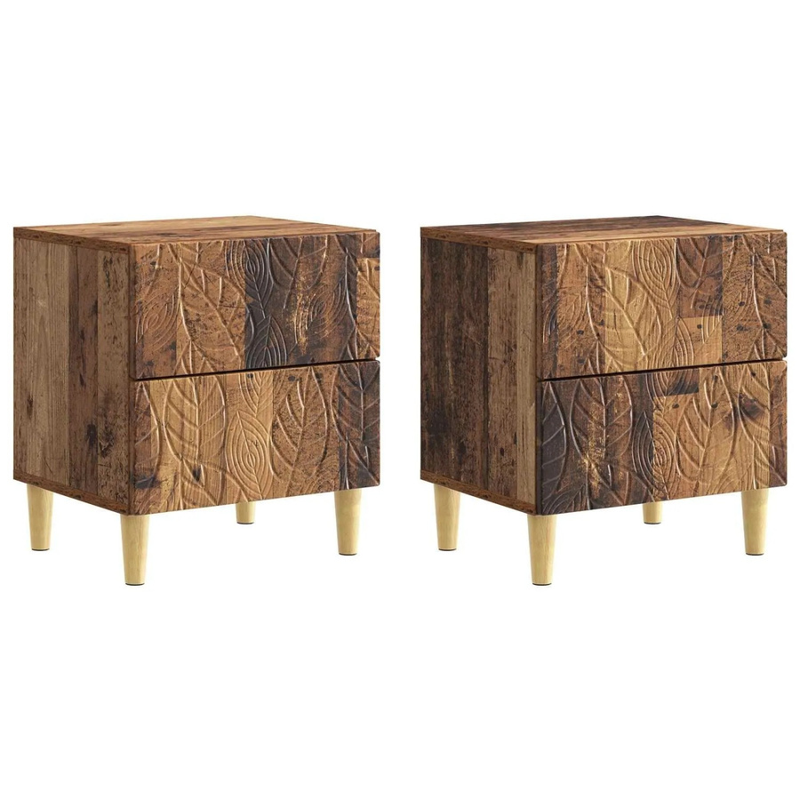vidaXL Nachttisch Set 2 Stück Altholz Braun aus Holzwerkstoff B/T/H: 43 x 34,5 x 48 cm - Bild 2