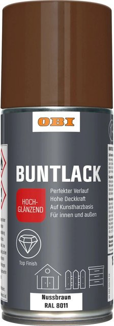 OBI Buntlack Spray RAL 8011 Nussbraun hochglänzend für Holz, 150 ml - Bild 1