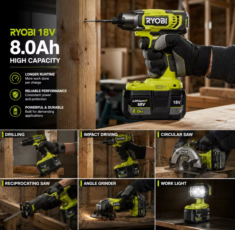 Ryobi ONE+ 18V Li-Ionen Ersatzakku mit 8,0Ah Kapazität kompatibel mit P102 P103 P104 P105 P107 P108 P190 - Bild 4