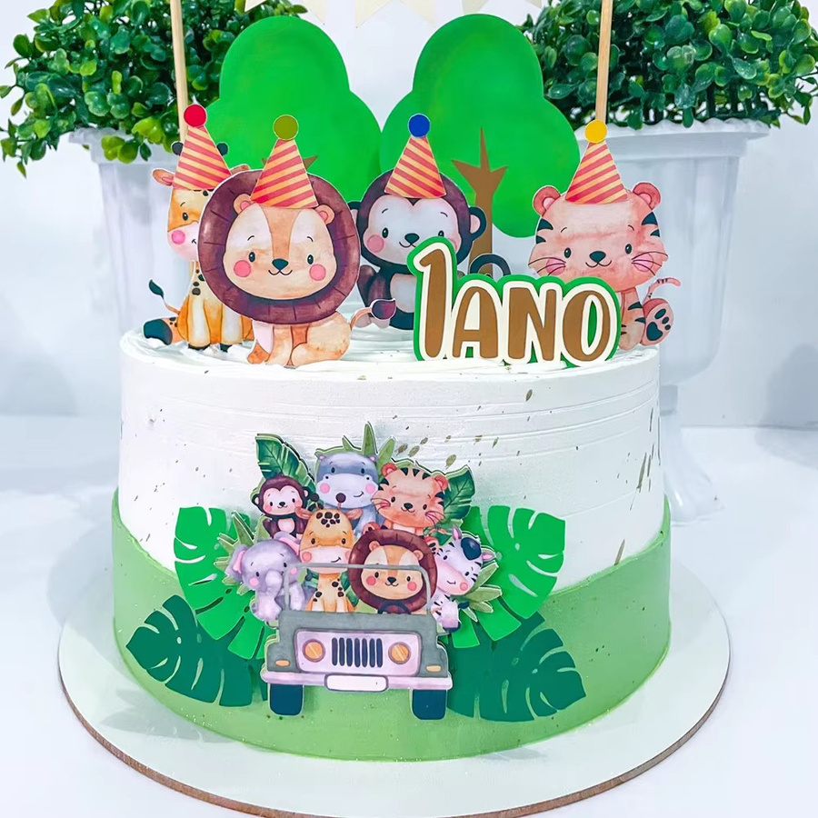 24er Set Wildtier Kuchen Topper für Kinder Geburtstag Party Dekoration im Dschungel Safari Wald Design, Mehrfarbig - Bild 3