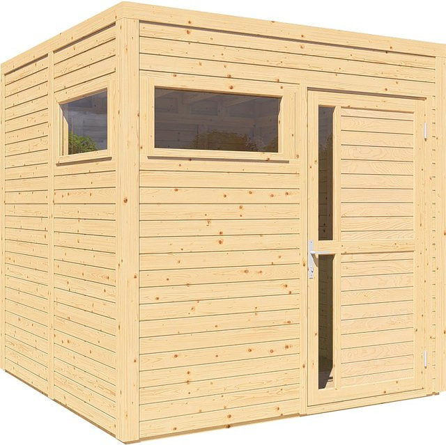 Bertilo Holz-Gartenhaus Cubus 2 Natur in Braun aus Massivholz mit Sicherheitsglas und Zylinderschloss, B: 226 cm, T: 234 cm, H: 220 cm - Bild 1