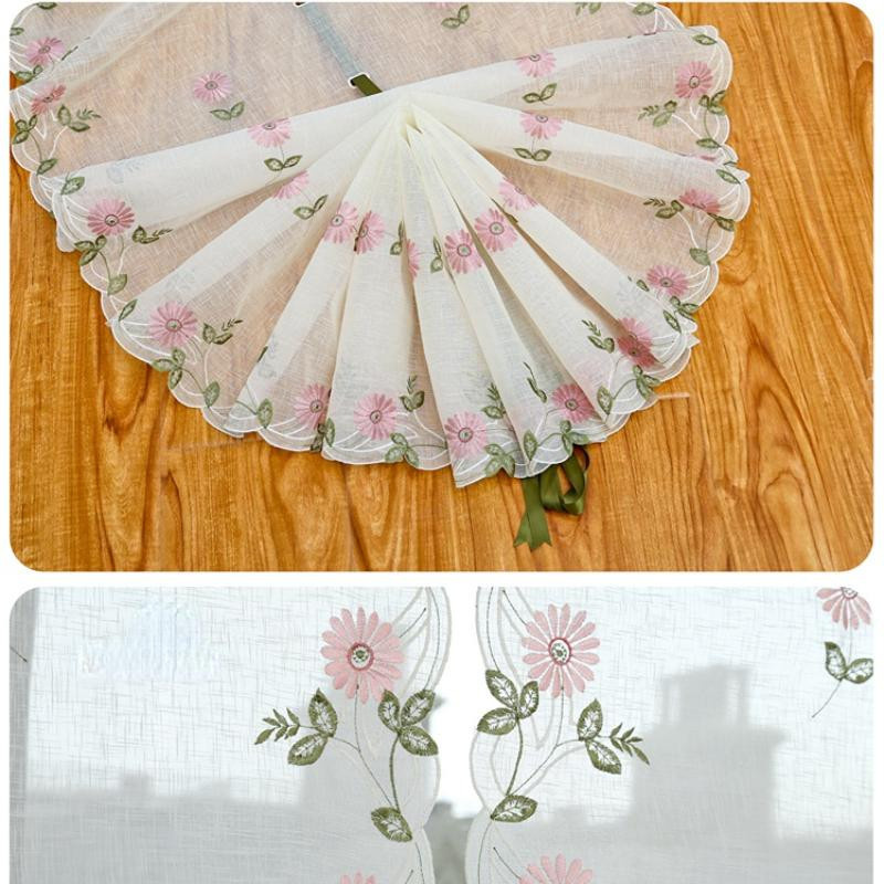 Fanda Küchenvorhang mit Gänseblümchen-Stickerei aus Organza in Gelb, Breite: 65 cm, Höhe: 115 cm - Bild 2