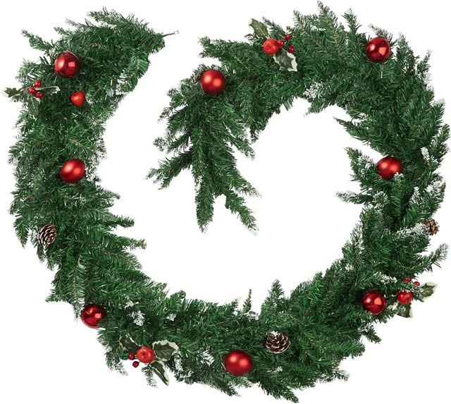 tectake Weihnachtsgirlande mit Kugeln, Tannenzapfen und Beeren in Rot und Grün, B/T/H: 270 x 30 x 30 cm - Bild 2