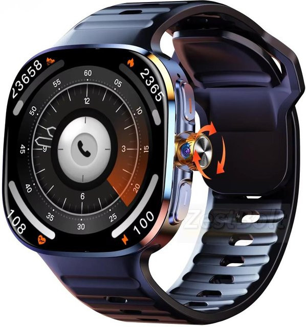 M99 5G Smartwatch mit 2,4 Zoll Amoled Display, Android, Drehkamera, SIM-Kartenslot und WLAN, Schwarz - Bild 1