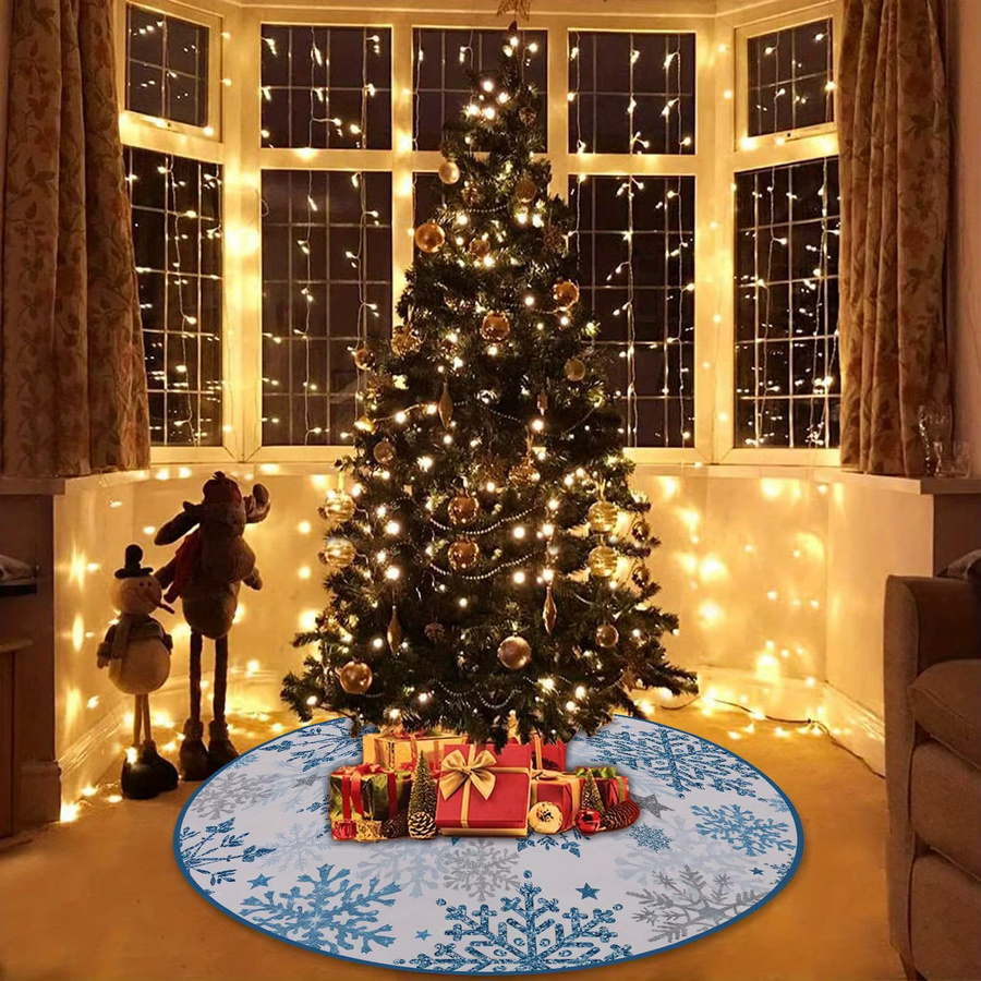 VIKAMA Weihnachtsbaumkleid mit blauem und weißem Schneeflockenmuster - Bild 3