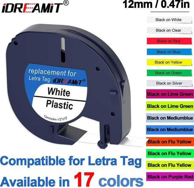 DYMO LetraTag Etikettenband Schwarz auf Weiß, 12 mm, kompatibel mit 91330, 91331, 91332, 91333, 91334, 91335 - Bild 1