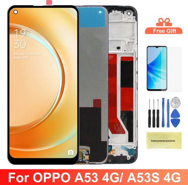 Oppo A53 4G LCD-Display mit Rahmen, 6.5 Zoll digitaler Touchscreen in Schwarz für CPH2127 und CPH2131 sowie Oppo A53s CPH2139 und CPH2135 - Bild 1