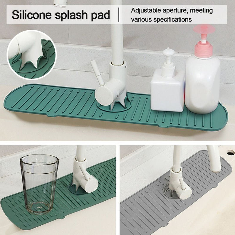 XYNN Silikon-Wasserhahnmatte in Grün als Spritzschutz für das Spülbecken und die Arbeitsplatte mit Wellen-Design, Breite: 35,0 cm, Tiefe: 14,5 cm - Bild 3