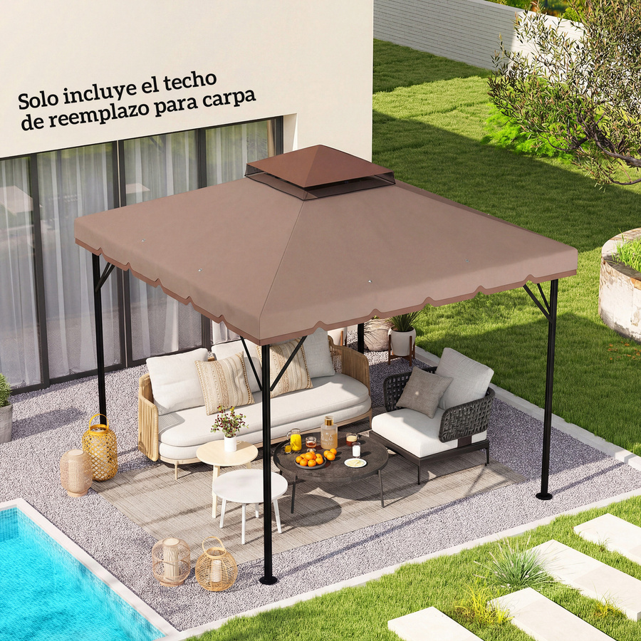 Outsunny Ersatzdach für Pavillon mit Doppeldach und UPF 50+ Schutz, Farbe: Beige, B/T: 3 x 3 m - Bild 2