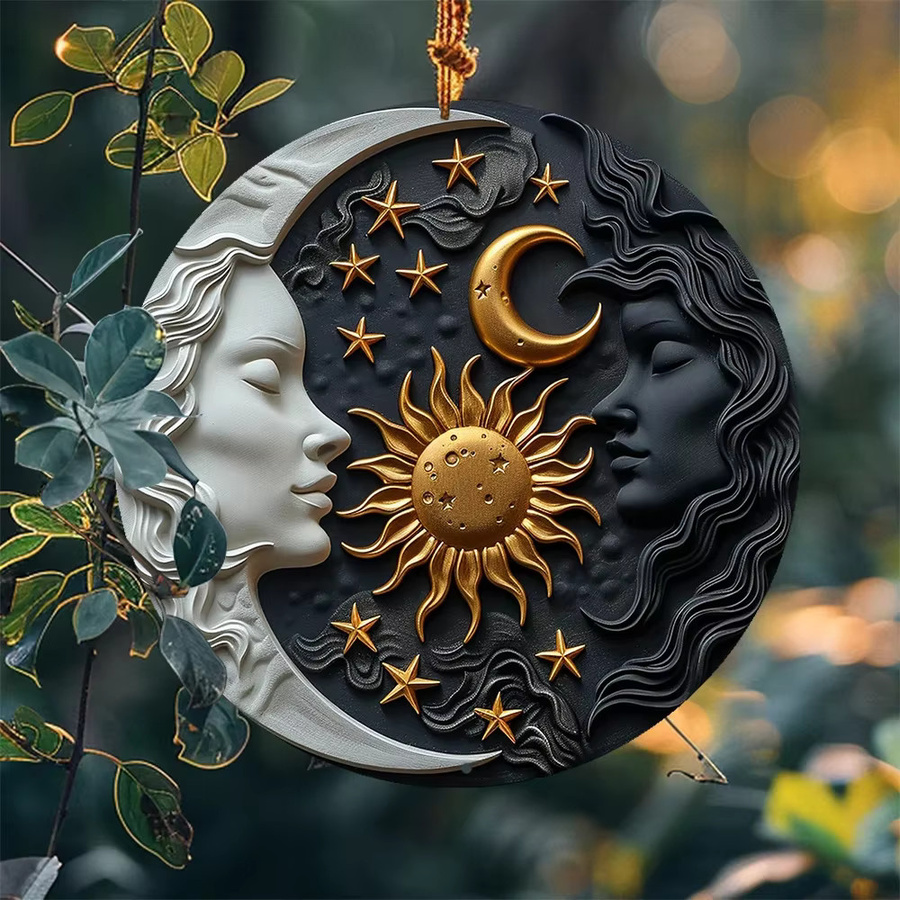 Aluminiumschild Sonne und Mond von CIFBUY, runde Wanddekoration im Boho-Stil, Mehrfarbig, B/H: 20,3 x 20,3 cm - Bild 4