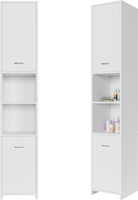 CASARIA Badezimmerhochschrank Neapel in Weiß mit Schranktüren und Regalfächern, H x B x T: 180 x 30 x 30 cm - Bild 1
