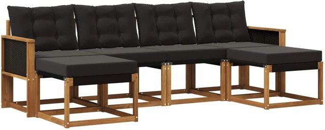 vidaXL Outdoor-Sofagarnitur aus Akazienholz mit Textilene und Kissen, 6-teilig, Schwarz/Natur - Bild 1