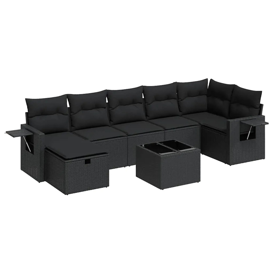 vidaXL 8-tlg Garten-Sofagarnitur in L-Form aus schwarzem Poly-Rattan mit wetterfesten Kissen und pulverbeschichtetem Stahlgestell - Bild 2