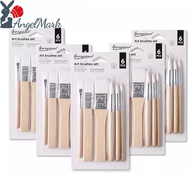 Giorgione Aquarellpinsel Set für Künstler mit Nylonborsten und Holzgriff, Flachspitze, Mehrfarbig, 3 oder 6 Stück - Bild 1