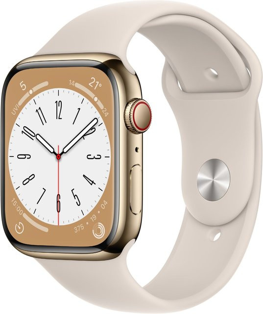 Apple Smartwatch, Watch Series 8, Edelstahl, 45 mm, Gold, GPS, Cellular - Bild 1