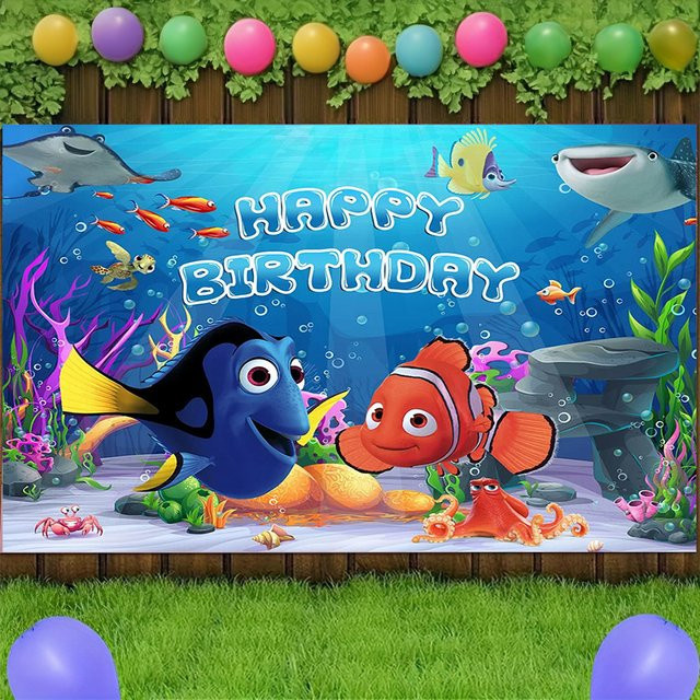 Disney Findet Nemo und Dory Party Vinyl-Hintergrund Wandbehang für Geburtstag und Babyparty, Mehrfarbig, B x H: 150 x 100 cm - Bild 1