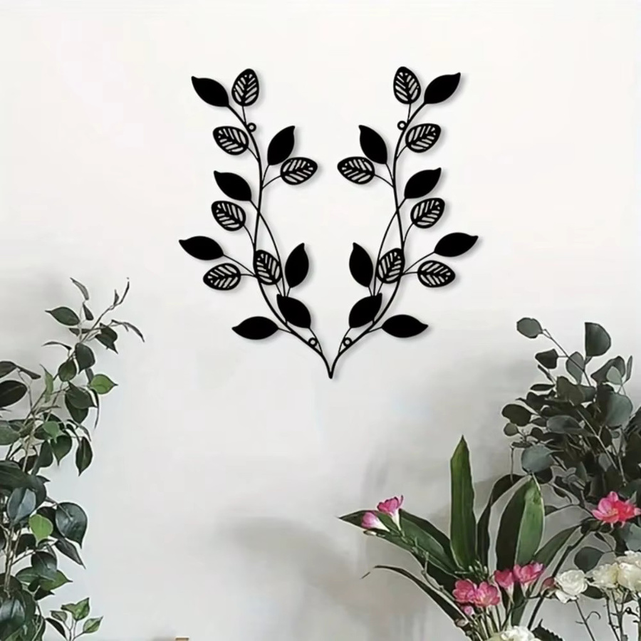 CIFBUY Olivenblatt Wandkunst aus Metall in Schwarz im mediterranen floralen Design - Bild 3
