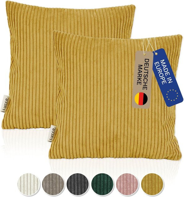 Lycce 2er Set Kissenbezüge aus Cordstoff in Gelb, B/B: 40 x 40 cm - Bild 1