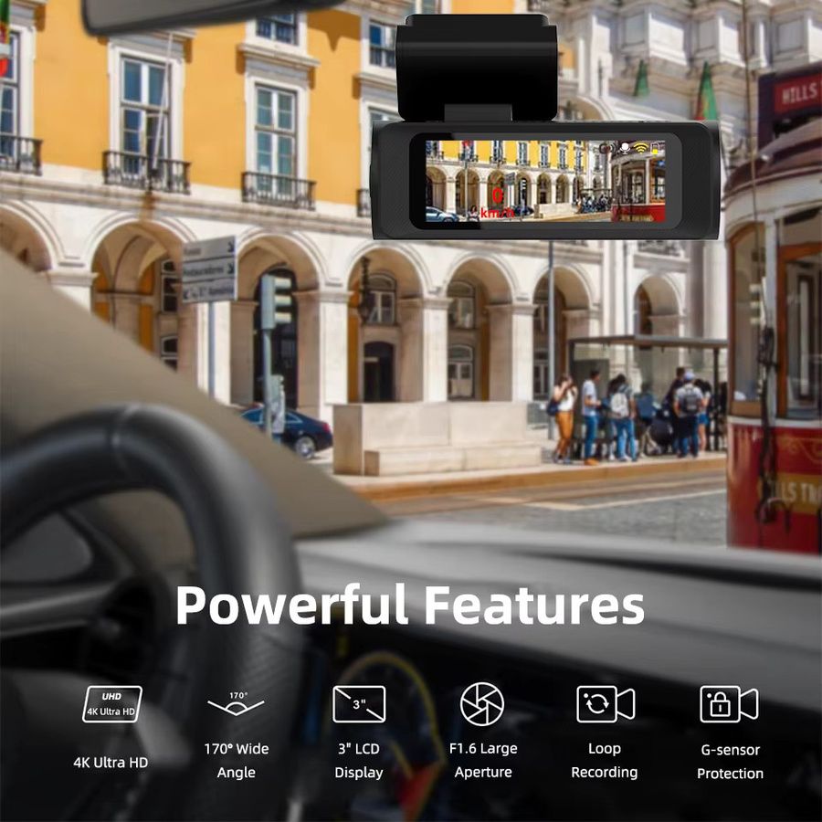 ACCEO 4K Dashcam mit integriertem GPS und WLAN, inklusive 1080P Rückfahrkamera, 24H Parkmodus und Nachtsicht, Farbe: Schwarz - Bild 2
