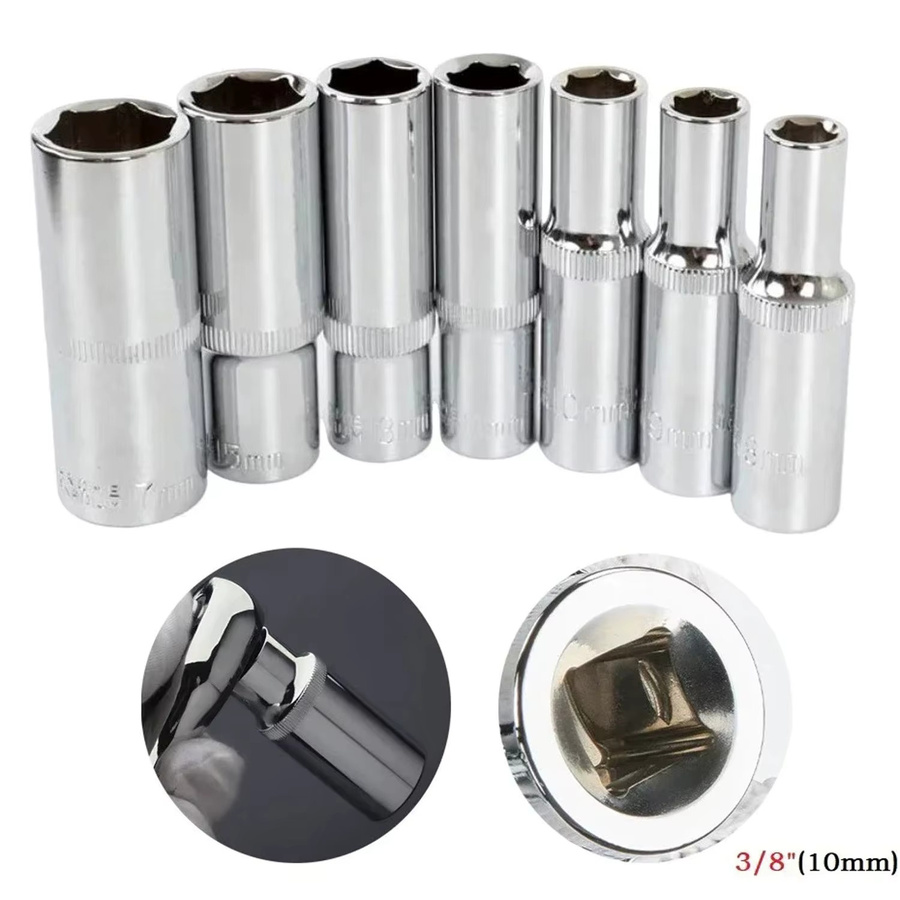 Steckschlüsseladapter 3/8 Zoll mit Innensechskant aus Chrom-Vanadium-Stahl in Silber für 8–24 mm - Bild 3