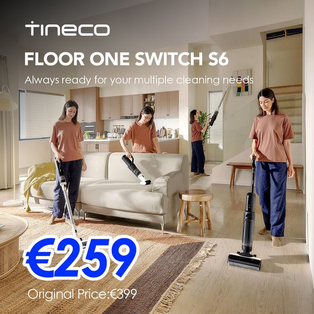 Tineco Floor One Switch S6 5-in-1 Akku-Nasstrocken-Staubsauger mit Selbstreinigungsfunktion und 70 °C FlashDry in Schwarz - Bild 1