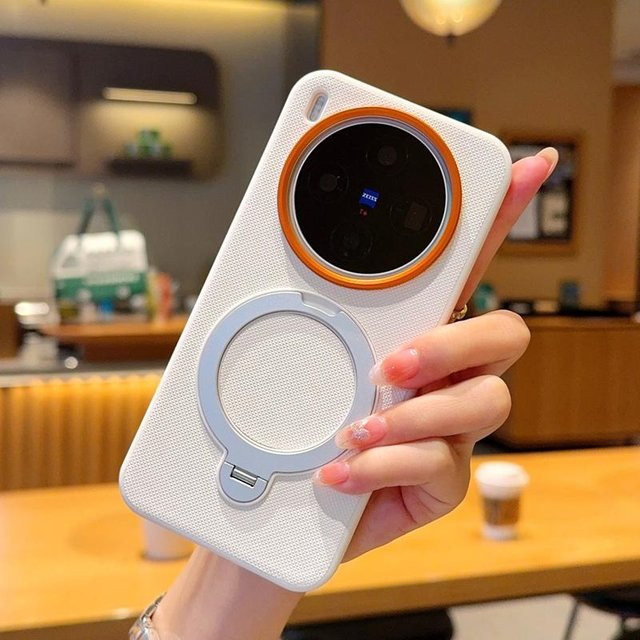 Magnetische Schutzhülle für Vivo X300 und Vivo X300 Pro mit drehbarem Metall-Fingerring-Ständer aus TPU und PC in Schwarz, Weiß oder Grau - Bild 1