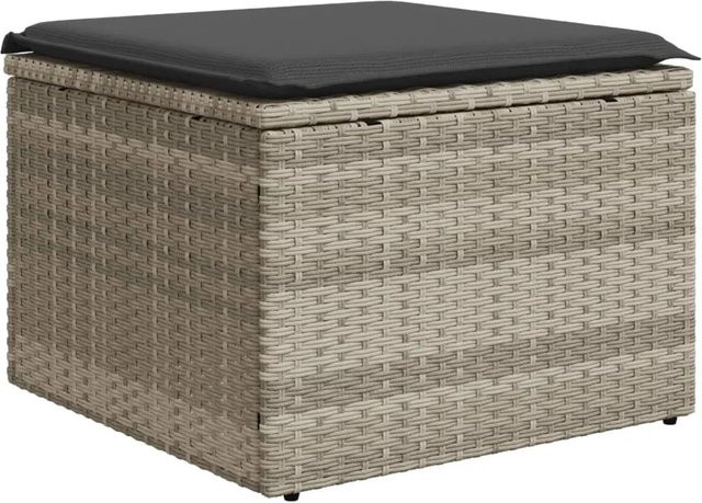 vidaXL Gartenhocker aus Poly Rattan mit Kissen in Hellgrau, B/T/H: 55 x 55 x 37 cm - Bild 1