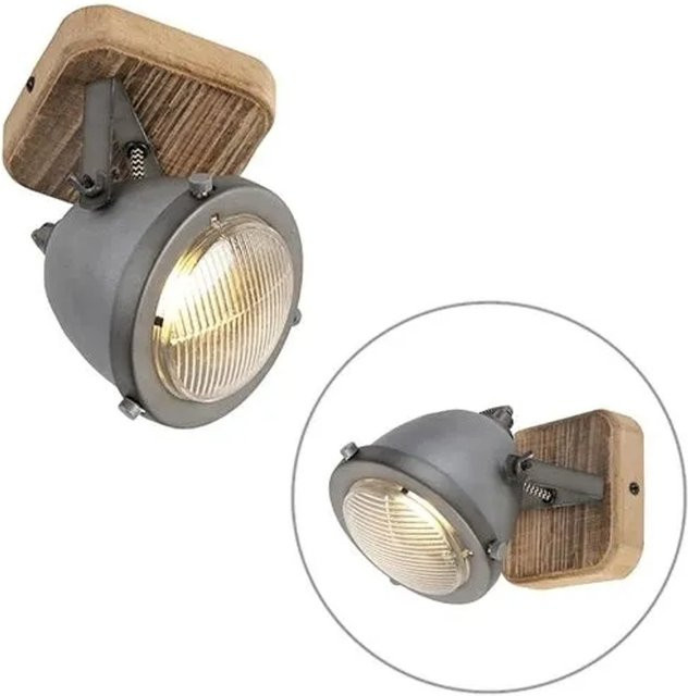 QAZQA Emado Industrie Wandspot aus Stahl und Holz, dimmbar und schwenkbar, Schwarz/Grau/Holz mit GU10 Fassung - Bild 1