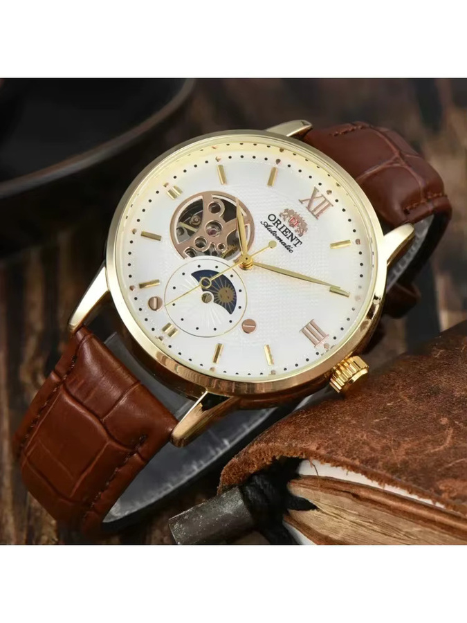Orient Armbanduhr, Automatik, Edelstahl, Gold, Leder, Herren - Bild 2