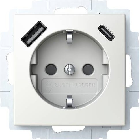 Busch-Jaeger Steckdose mit USB-A und USB-C Anschlüssen in Weiß - Bild 1
