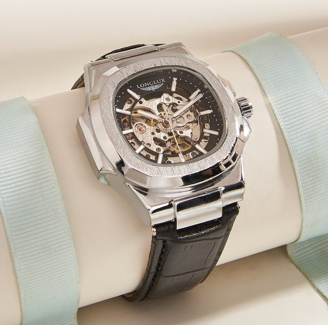 LONGLUX Armbanduhr, Automatik, Skelett, Edelstahl, Leder, Herren - Bild 1