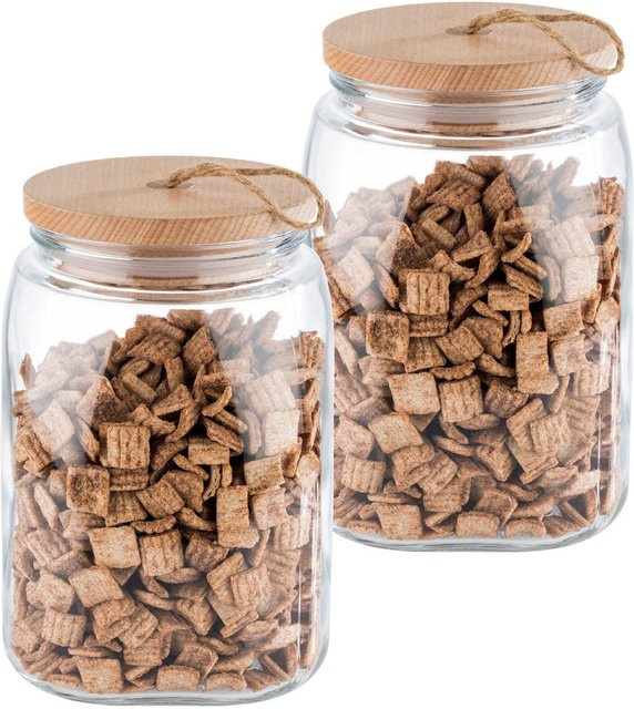 APS Vorratsglas WOODY mit Holzdeckel, transparent, 2er Pack, Volumen: 2,5 l, B/T/H: 14 x 14 x 21,5 cm - Bild 1