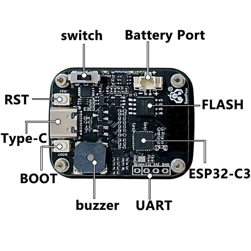 Spotpear BatBOX ESP32 C3 Astronautenuhr mit 1,69 Zoll LCD TouchScreen in Schwarz - Bild 2