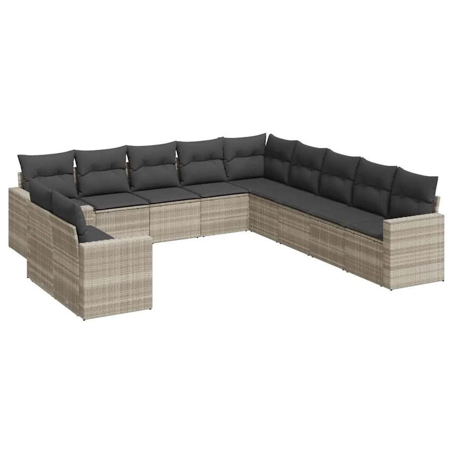 vidaXL 11-teilige Garten-Sofagarnitur in L-Form aus Polyrattan mit Kissen in Hellgrau - Bild 2