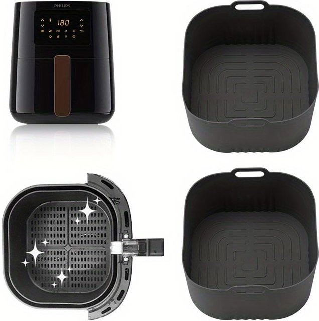 2 Stück Silikon Heißluftfritteuse Backformen für Philips HD9252 HD9200 HD9255, quadratisch, Schwarz - Bild 1