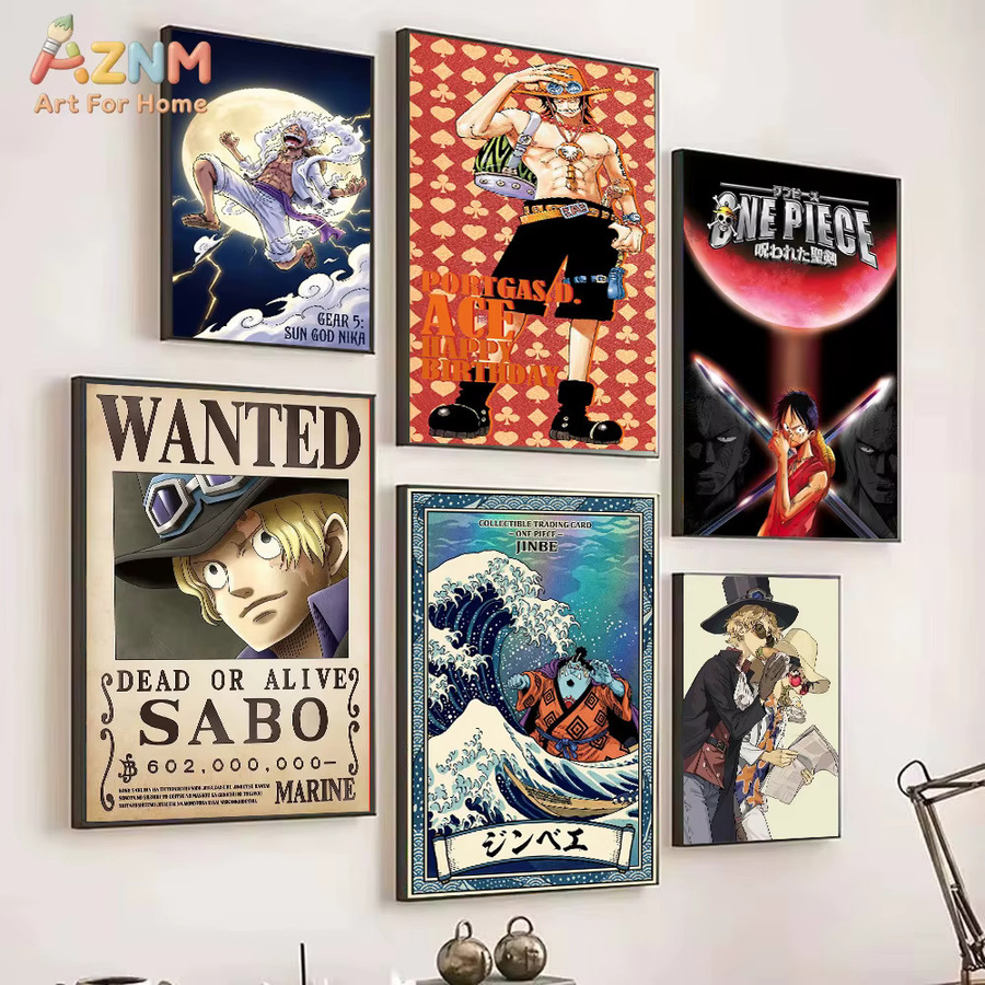 AZNM One Piece Anime Leinwand-Wandkunst Luffy Gear 5 Ace Sabo Jinbe Druckposter Multicolor ohne Rahmen - Bild 4