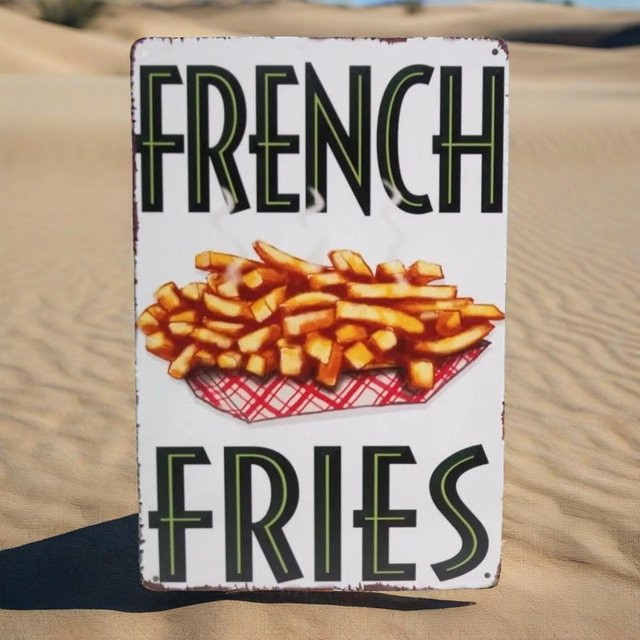 Vintage Metallblechschild Potdemiel Frische Pommes Frites Wanddekoration - Bild 1