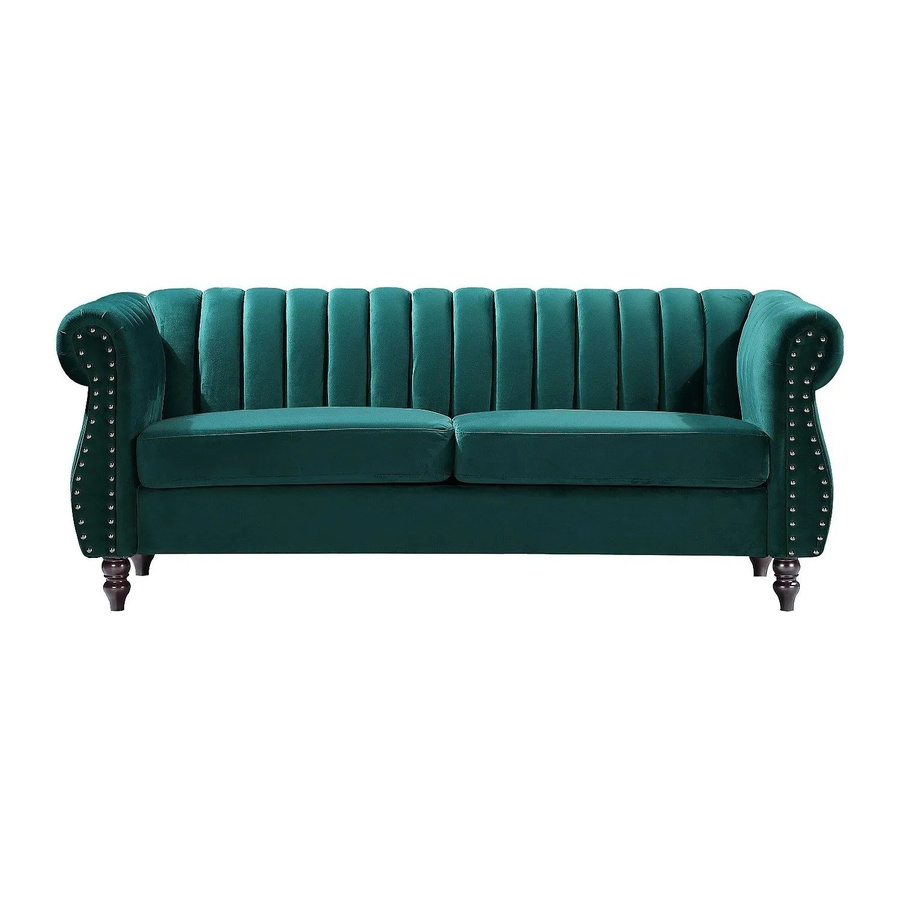 Vente-unique Chesterfield Sofa Trumbo aus Samt in Smaragdgrün, Breite: 195 cm - Bild 2