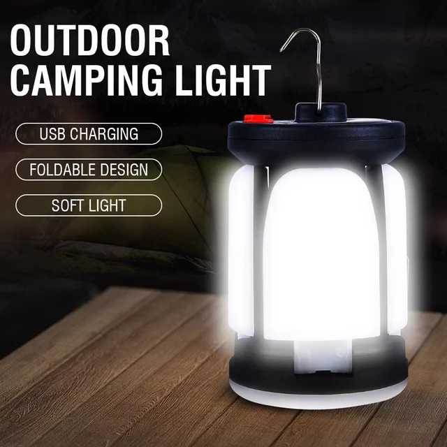 Heinast Wiederaufladbare LED-Campinglaterne mit klappbarem LED-Flutlicht in Schwarz für Camping, Wandern und Angeln - Bild 1