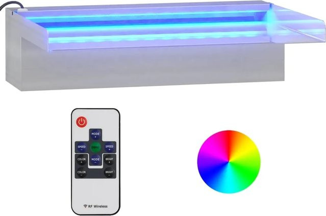 vidaXL Wasserfall-Element Cascade aus Edelstahl mit RGB LEDs, Farbe: Silber, B/T/H: 30 x 21 x 8 cm - Bild 1