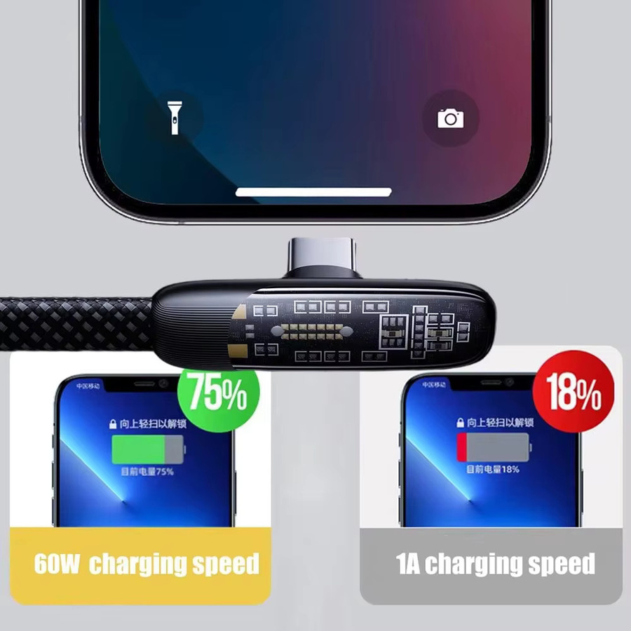 VBNM USB-C Kabel mit 90-Grad-Winkel, 60W Schnellladefunktion und Datenübertragung, schwarz, nylon-geflochten - Bild 4