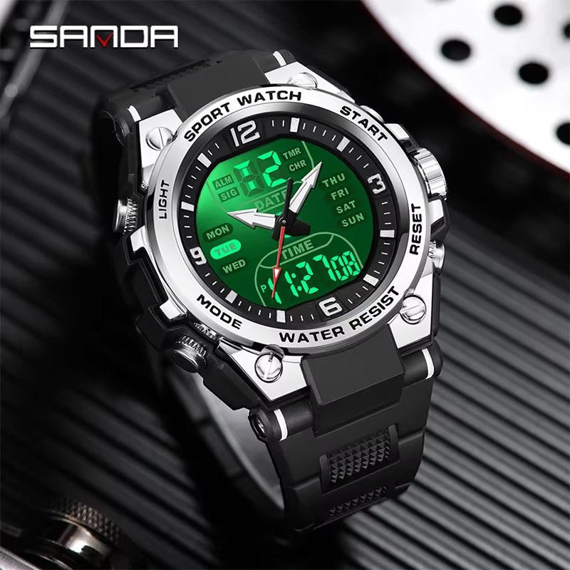 SANDA Armbanduhr, Digitaluhr, Quarz, Schwarz, Herren - Bild 2