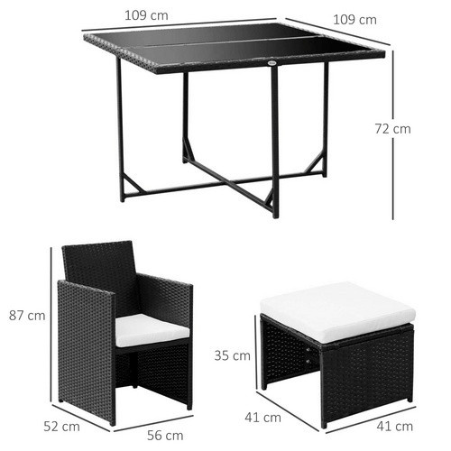 Outsunny 9-teilige Polyrattan Sitzgruppe in Schwarz mit Tisch und Stühlen für den Garten, B/T/H: 109 x 109 x 72 cm - Bild 9