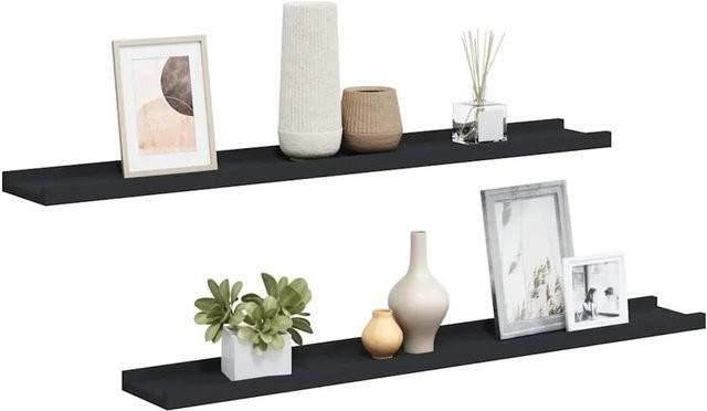 vidaXL Bilderleisten 2er Set Schwarz aus MDF, Breite: 80 cm, Tiefe: 9 cm, Höhe: 3 cm - Bild 1