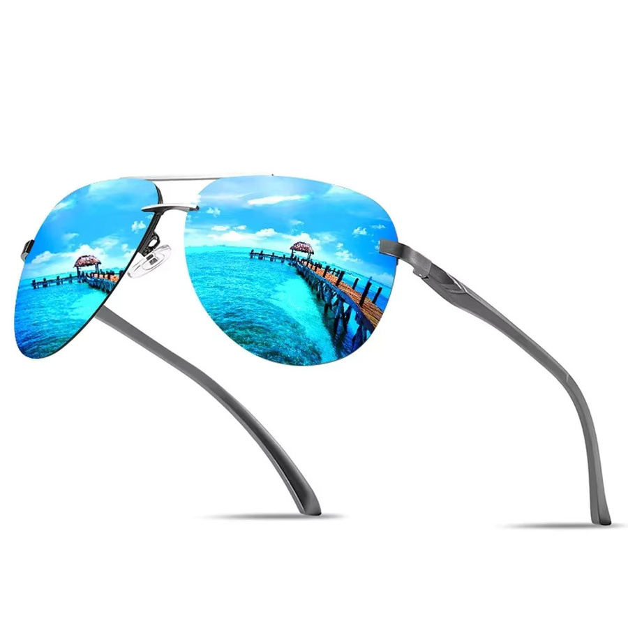 XaYbZc Sonnenbrille Aviator, Aluminium, polarisiert, blau, Unisex - Bild 3