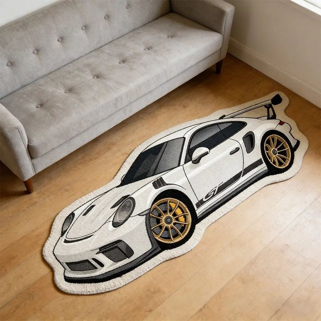 VIKAMA Cool Racing Deko-Teppich in Weiß, weich und rutschfest, waschbare unregelmäßige Bodenmatte für Schlafzimmer und Esports-Raum - Bild 1