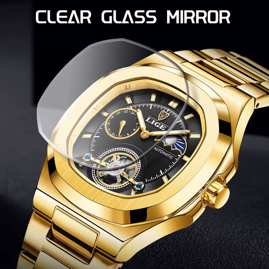 LIGE Armbanduhr Automatik, Edelstahl, Schwarz, Herren - Bild 6
